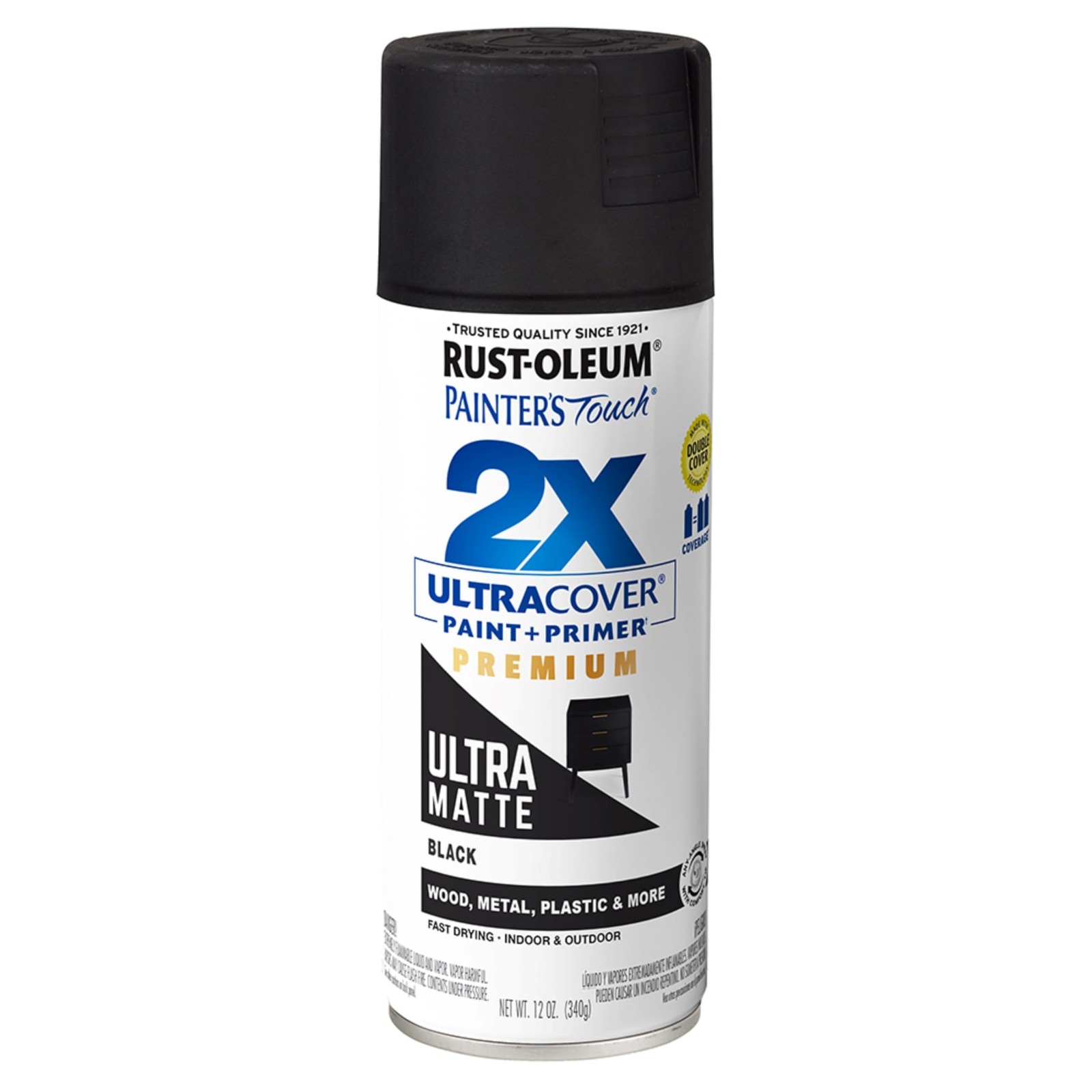 Rust-Oleum 331182 Painter’s Touch 2X 17 Fl Oz (Pack of 1), Ultra Matte Black