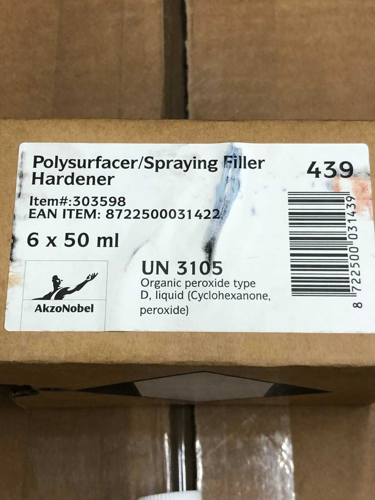 1 50mL BOTTLE OF AKZO NOBEL 303598 POLYSURFACER SPRAYING FILLER HARDENER UN3105