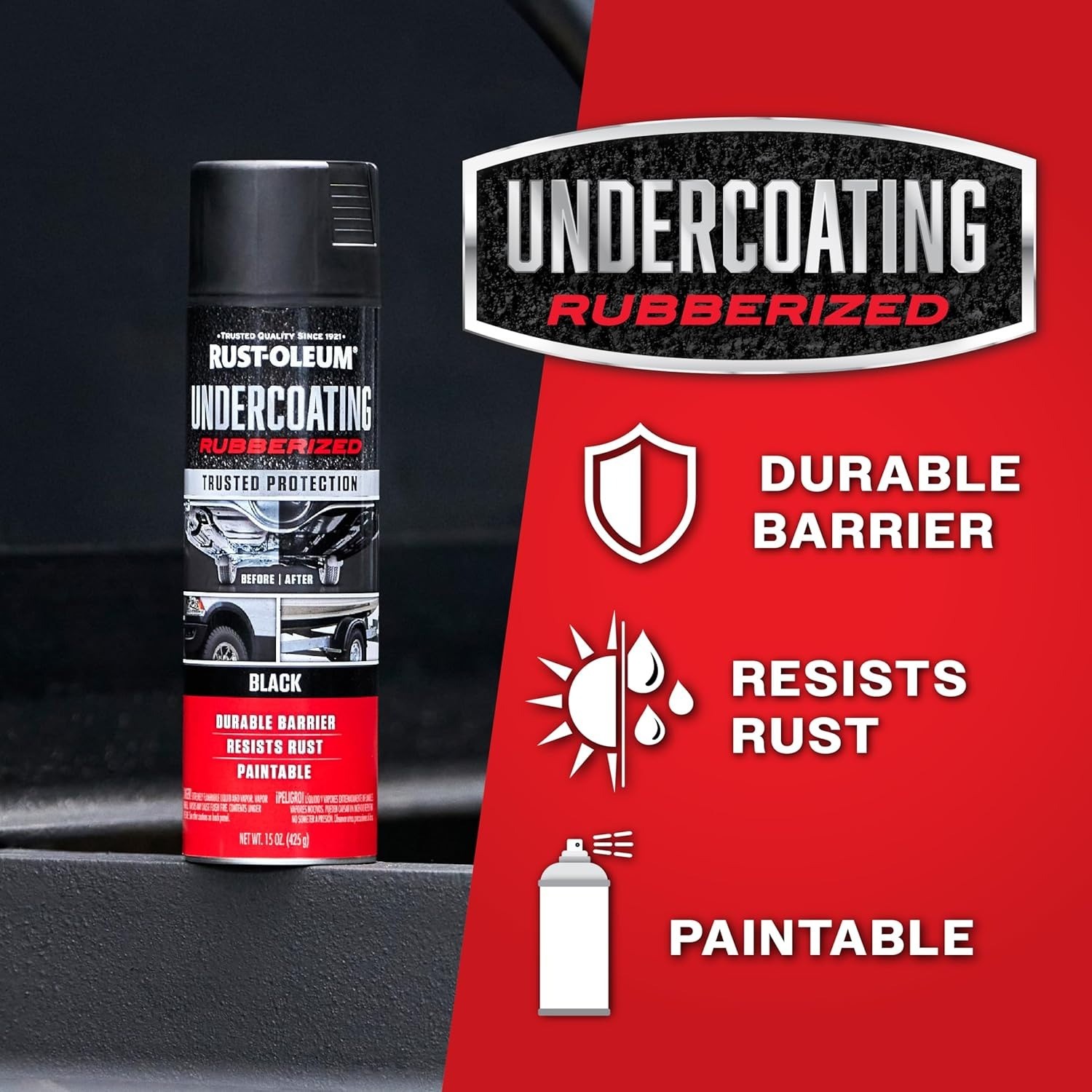 Rust-Oleum 248657-6PK Stops Rust Undercoating Spray, 15 Oz, Rubberized Black, 6