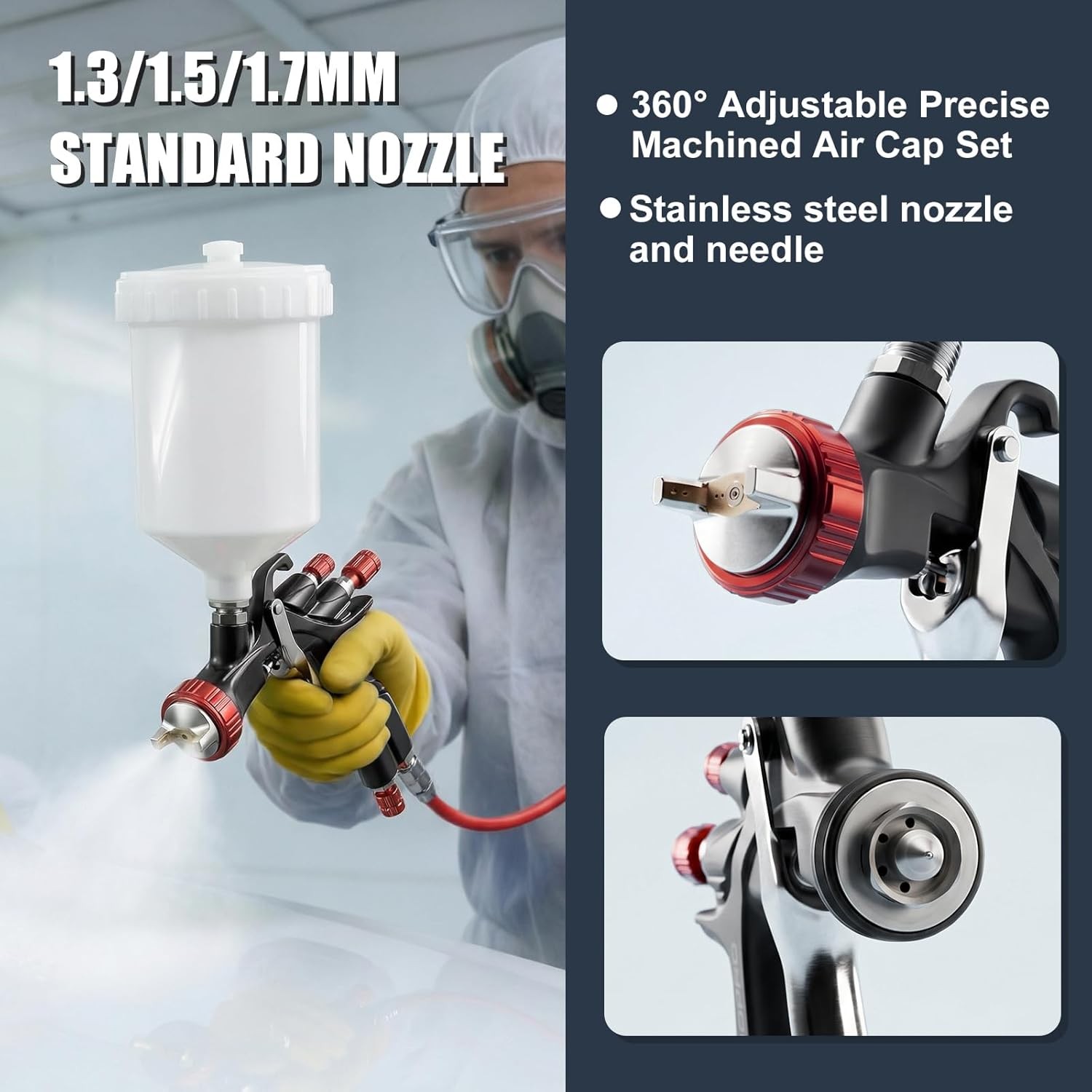 R500 LVLP Air Spray Gun Kit with Nozzles 1.3-1.7mm Air Regulator HVLP LVLP