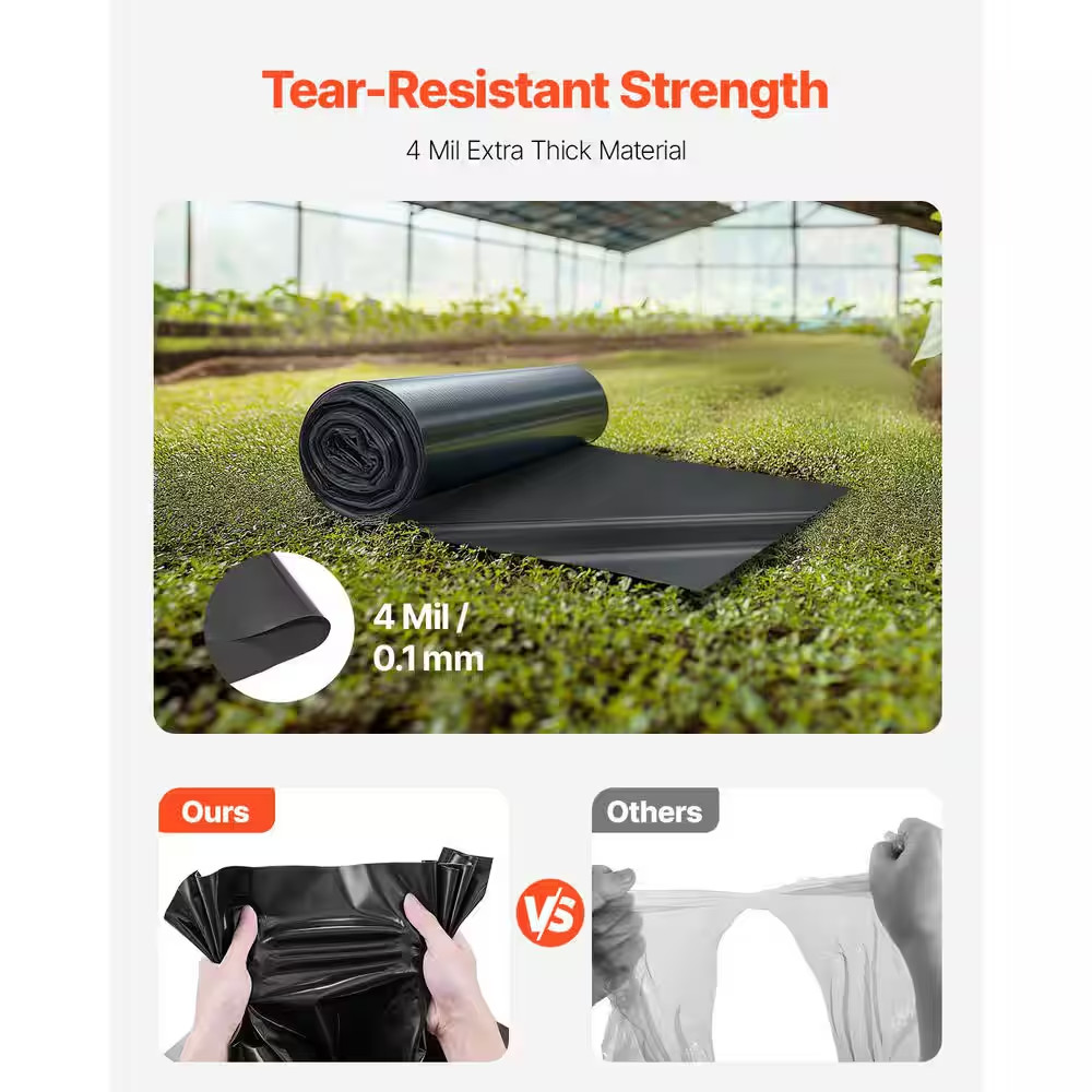 3 Ft. X 50 Ft. Plastic Sheeting, 4 Mil Heavy Duty Roll Black Polyethylene Tarp f