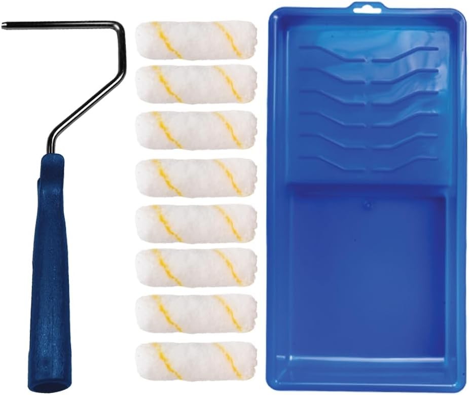 Pro Grade – Paint Roller Tool Kit – 10 Piece Painting Set – Mini Plastic Blue