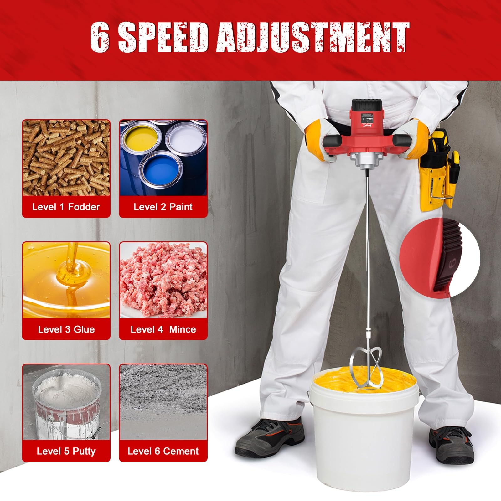 IMAYCC Cement Mixer, 2100W Electric Concrete Mixer with 6 Speed, 110V Handhel…