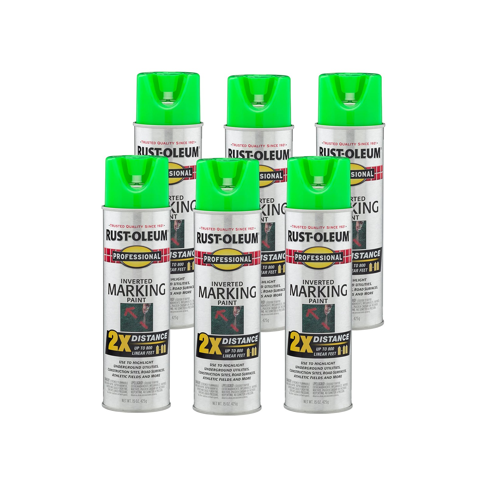 Rust-Oleum 266574-6PK Professional 2X 15 Ounce (Pack of 6), Fluorescent Green
