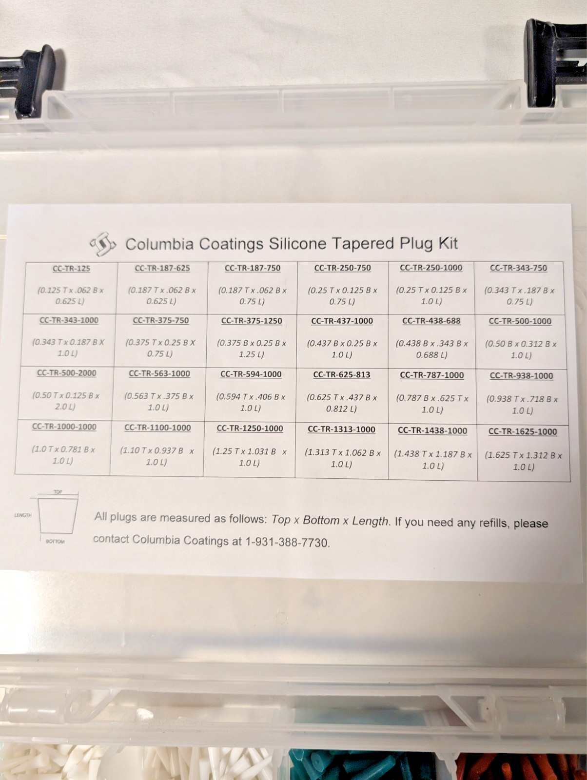 Columbia Coatings Large Silicone Tapered Plug Kit MSK-LPKM Powder Coating