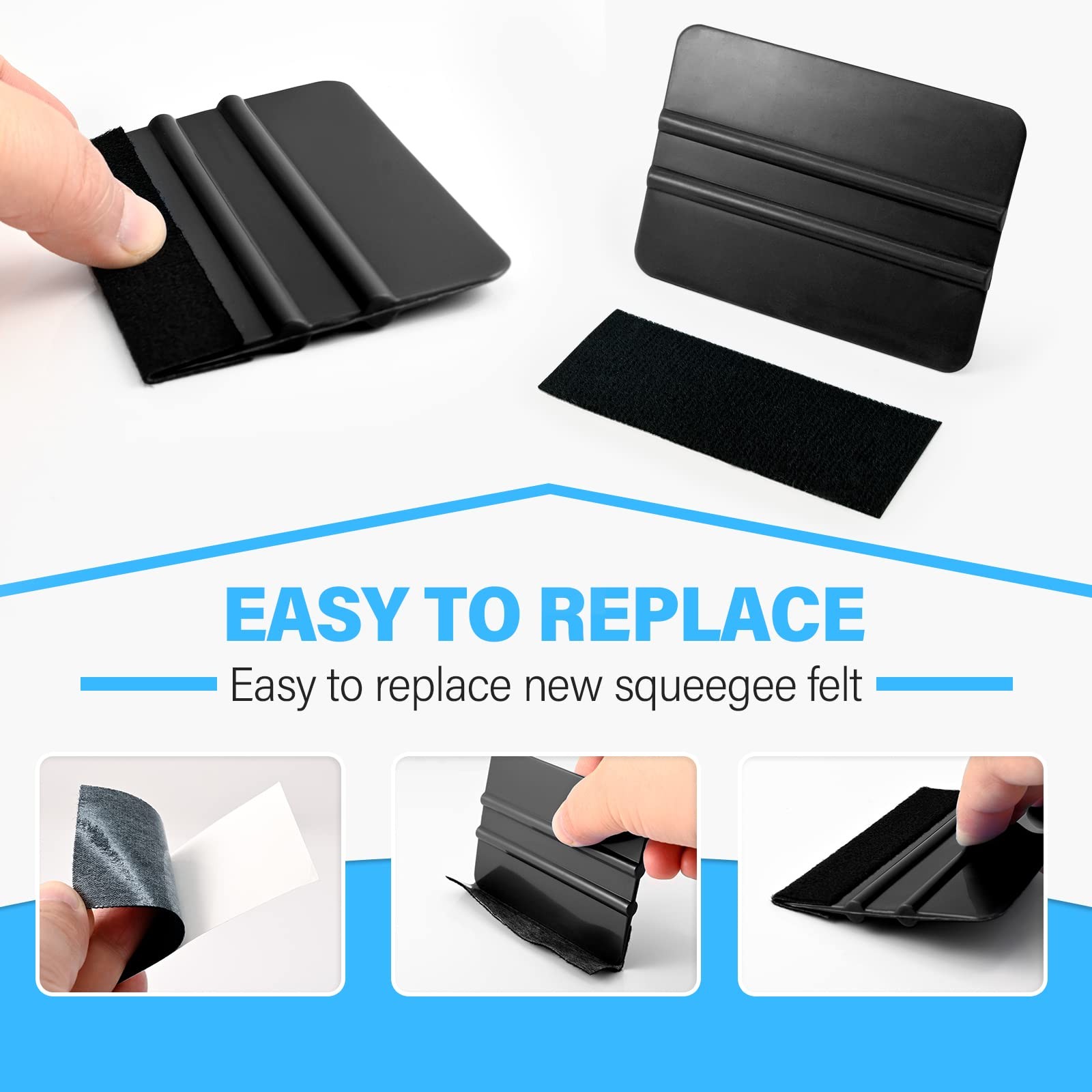 Gomake 20 Pack Vinyl Squeegee with 20PCS Felt Fabric for Tint Black and Red