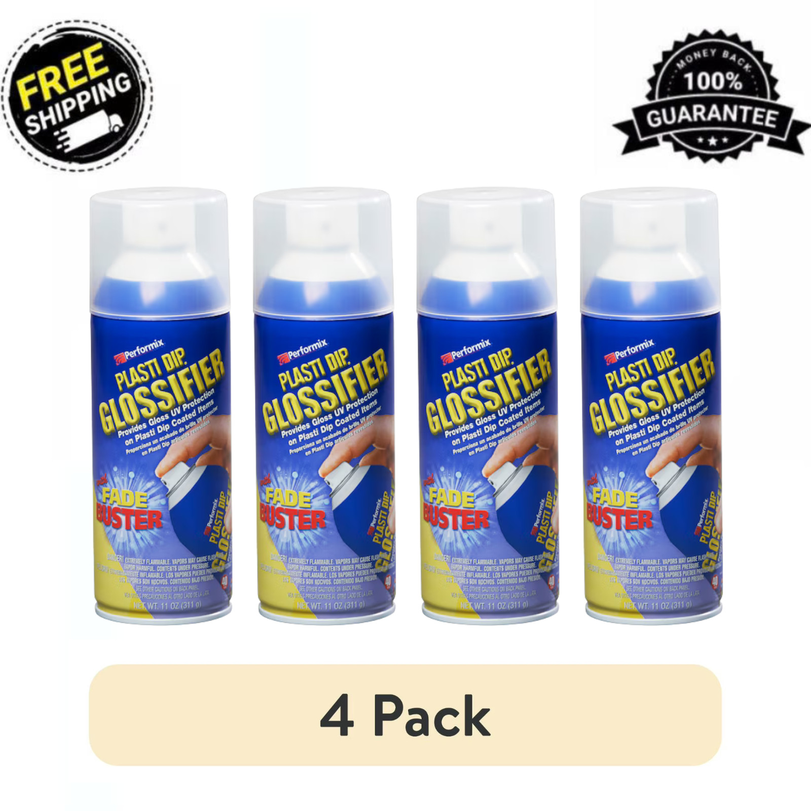 4 Pack Plasti Dip Glossifier Clear Gloss Top Coat Spray 11 oz Protective Finish