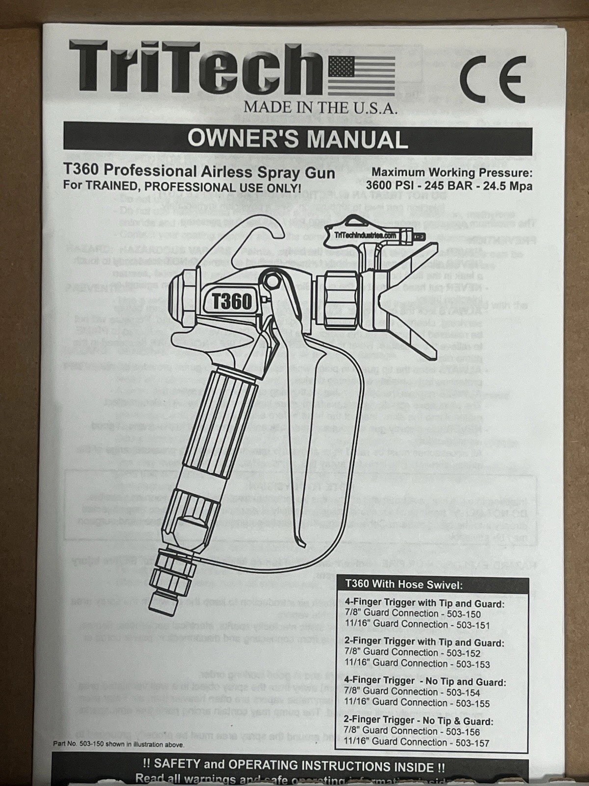 Tri-Tech T360F Professional Airless Spray Gun 503-150 7/8