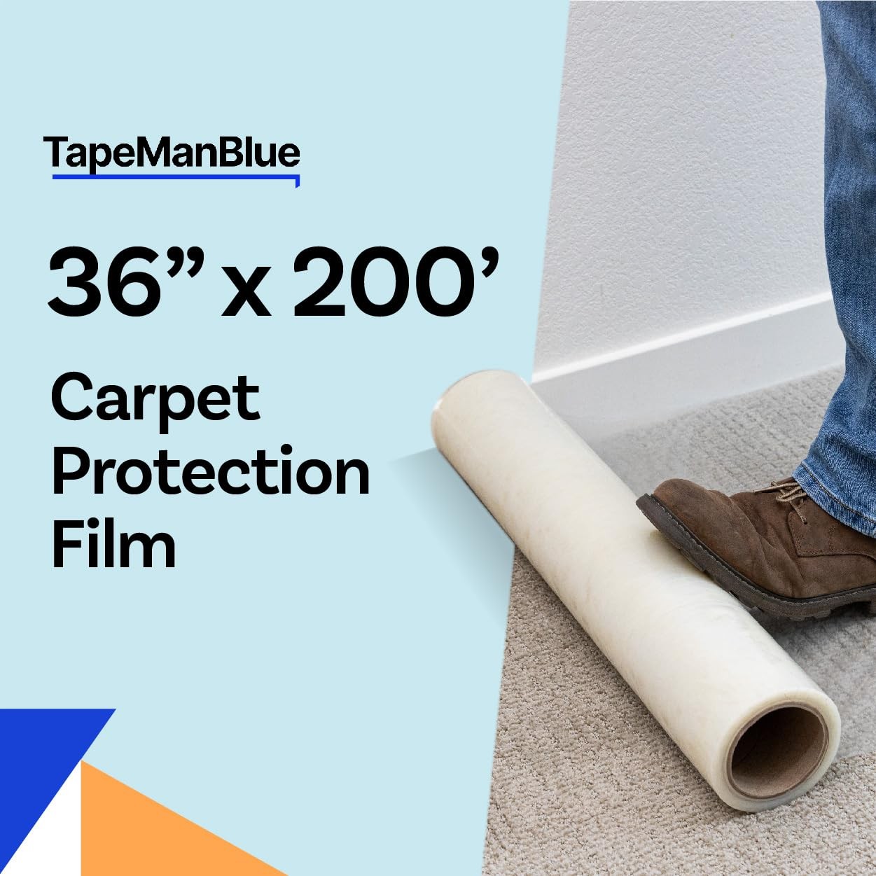TapeManBlue Carpet Protection Film 36×200 Ft 4 Rolls Self Adhesive