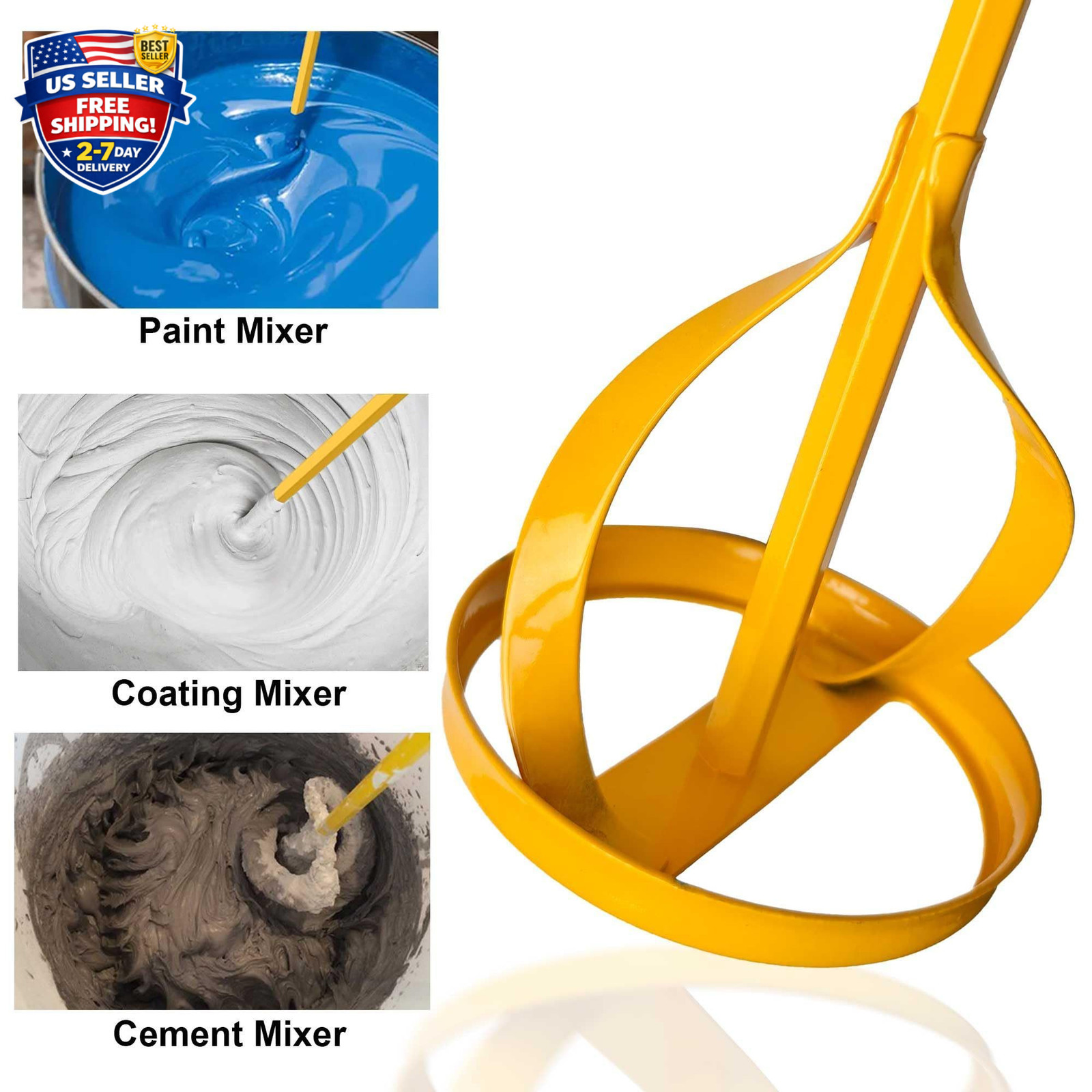Paint & Mud Mixer Drill Stirrer Tool Hex Head for 1-5 Gallon Buckets Yellow