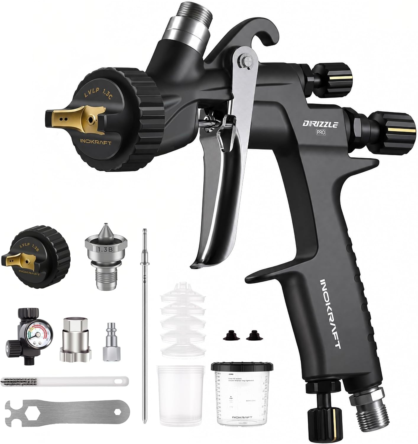 InoKraft Drizzle Pro LVLP Spray Gun, Precise Low-Overspray Performance with