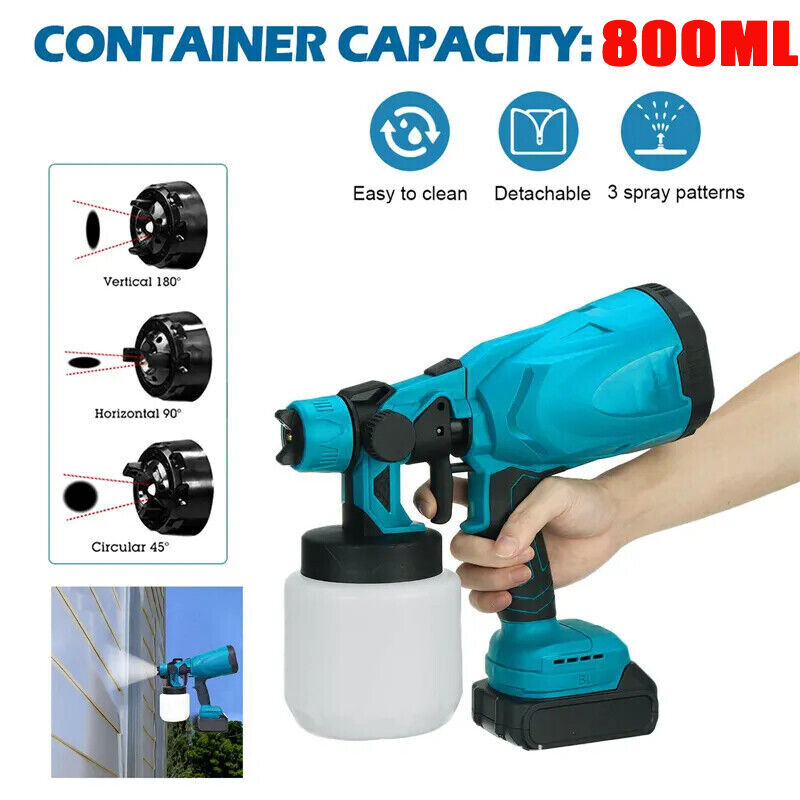 High Pressure Cordless Paint Sprayer Electric Airless HVLP Spray Gun +2 Battery