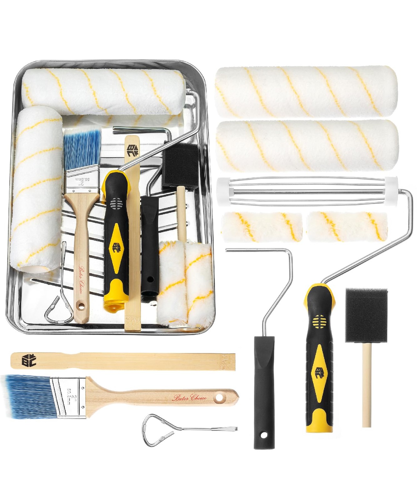 Bates- Paint Tray Set, 9 Inch, Black/Yellow Handle With Metal