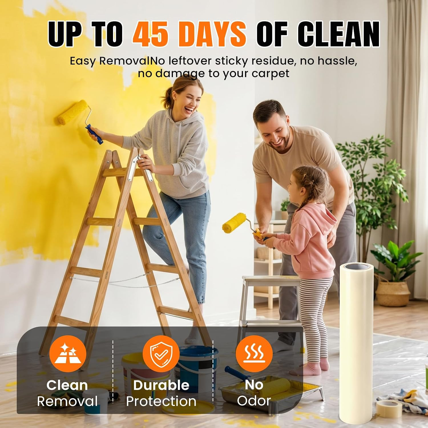 3Mil Carpet Protection Film 24″ X 200′ ，Self-Adhesive Plastic Carpet Protection