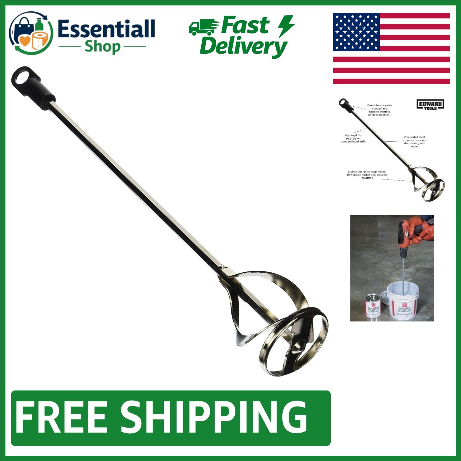 15 3/4″ Paint and Mud Mixer with 5/16″ Hex Shaft – Lightweight, Rust-Resistant