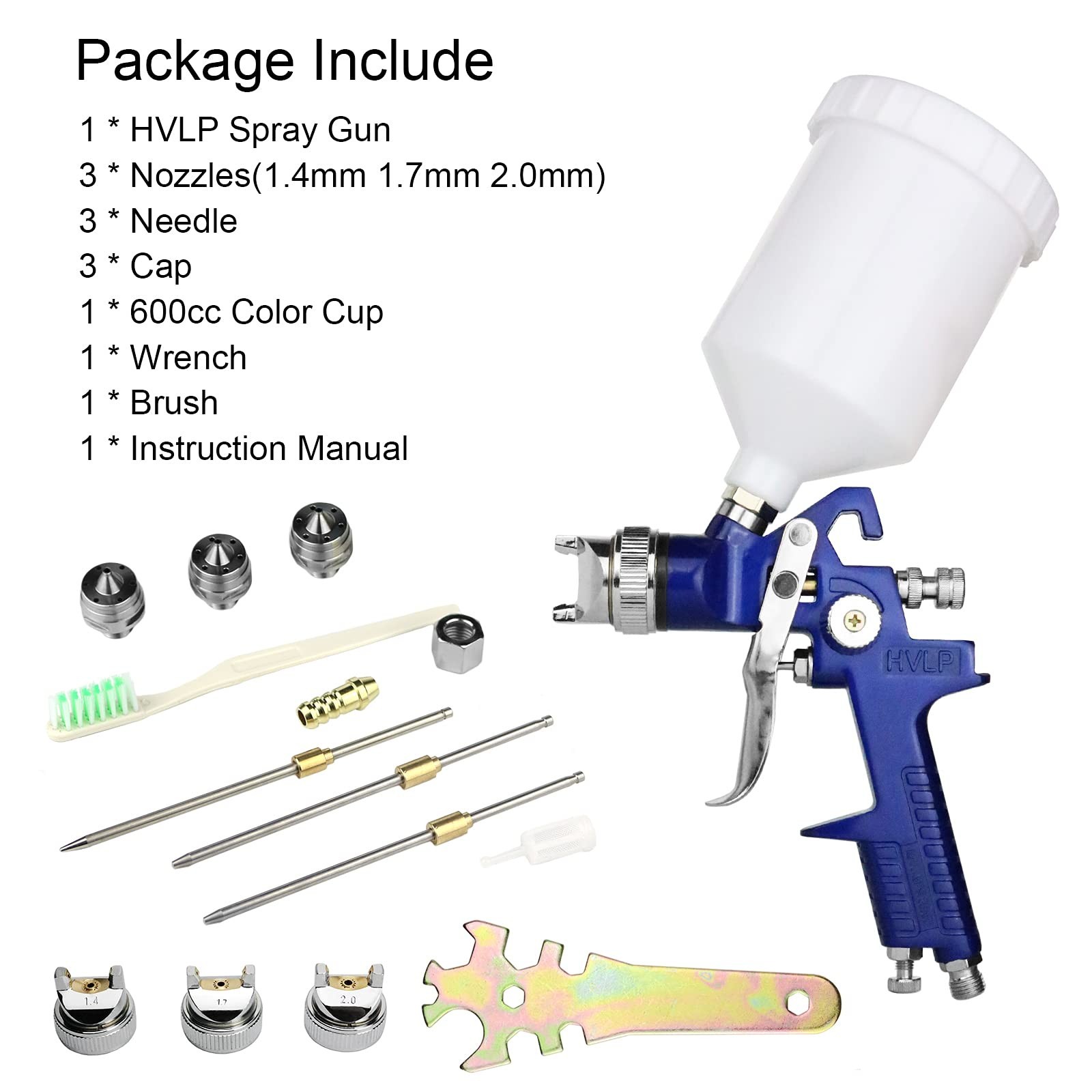 HVLP Spray Gun Kit 1.4 1.7 2.0mm Nozzle 600cc Aluminum Air Paint Sprayer