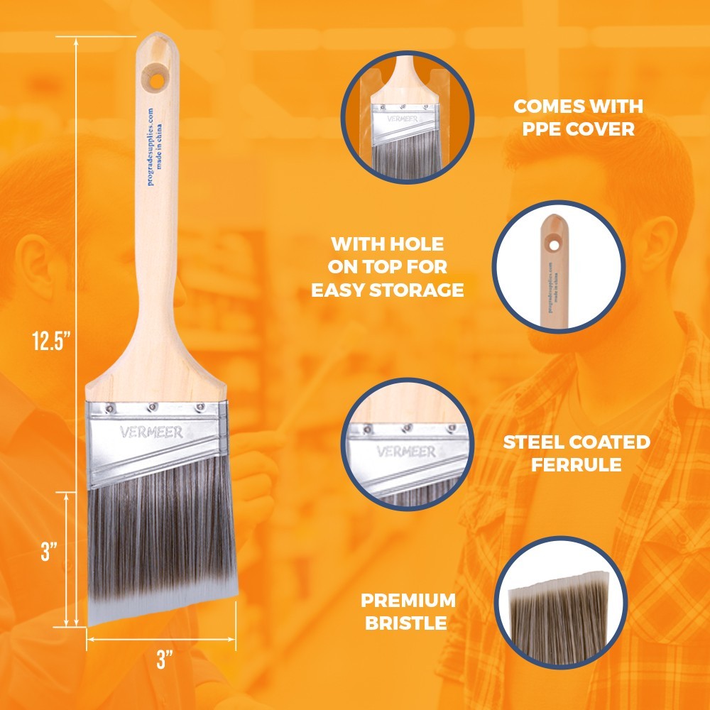 2-Pack – 3″ Angle Brushes for All Latex and Oil Paints & Stains