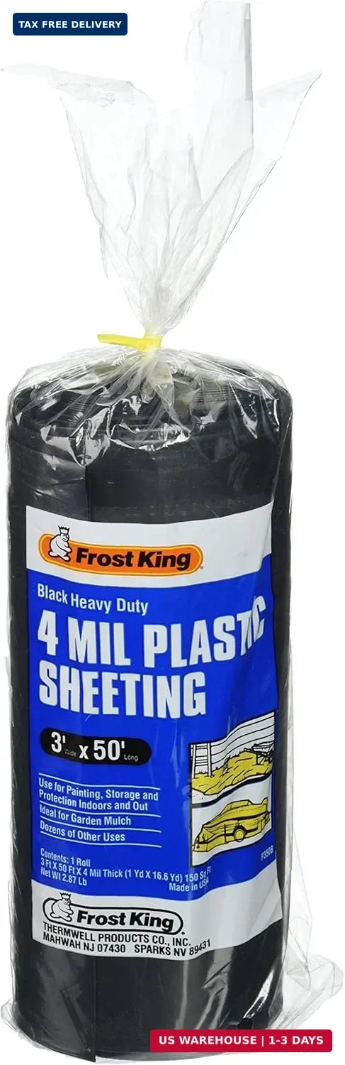 Frost King 350B Polyethylene Sheeting, 3′ x 50′ x 4 Mil, Black