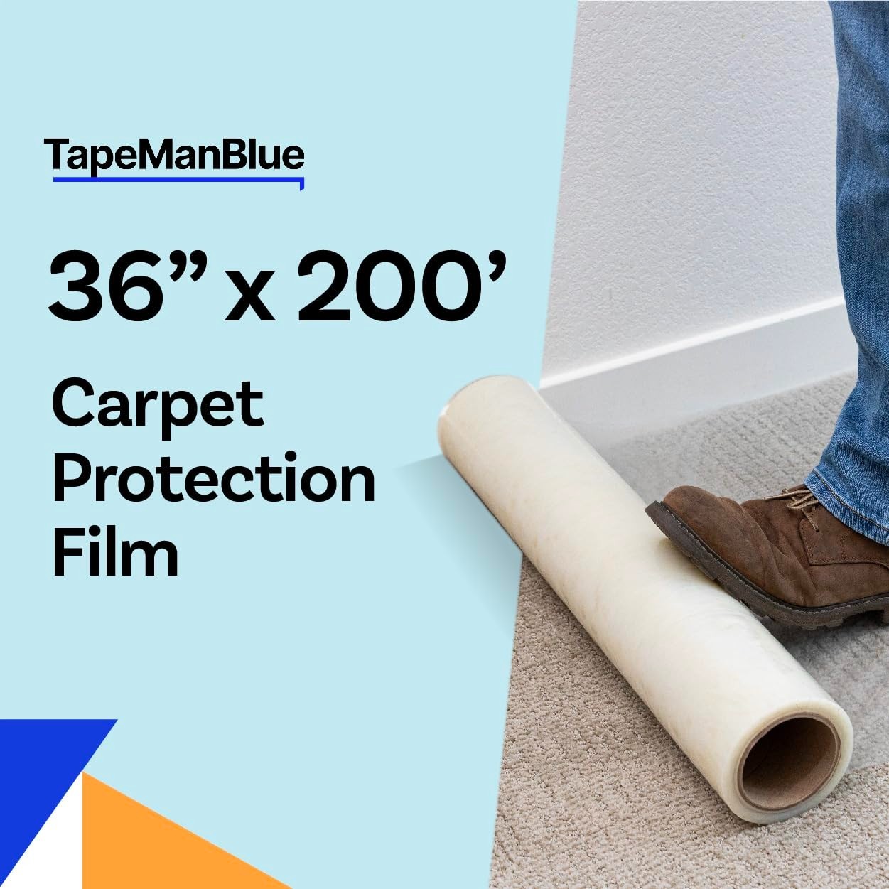 2-Carpet Protection Film 36″ x 200’roll, Self Adhesive Plastic Carpet Protector