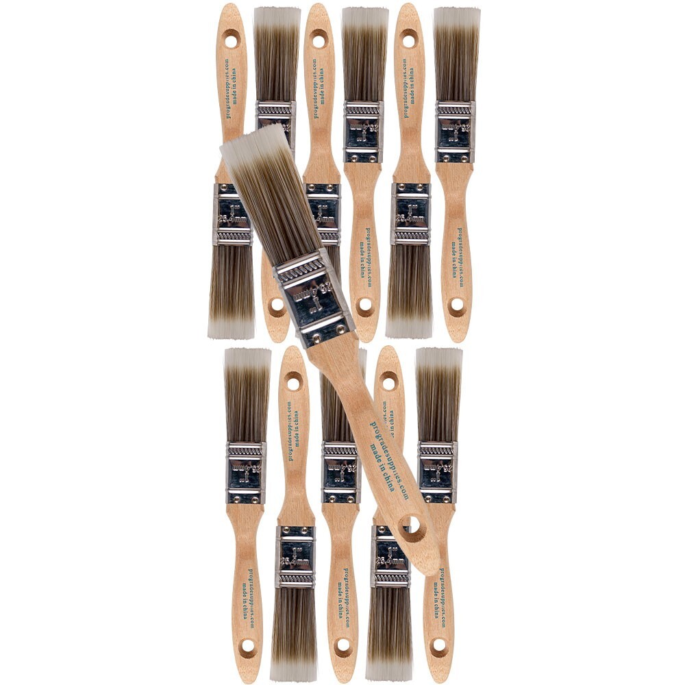 12 Pack – 1″ Flat Brushes for All Latex and Oil Paints & Stains