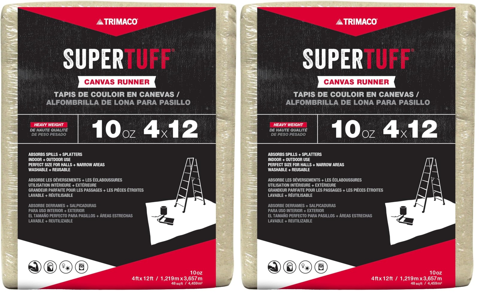 Trimaco 51127 SuperTuff 4×12 ft Tan Canvas Drop Cloth 2-Pack (48 sq ft)