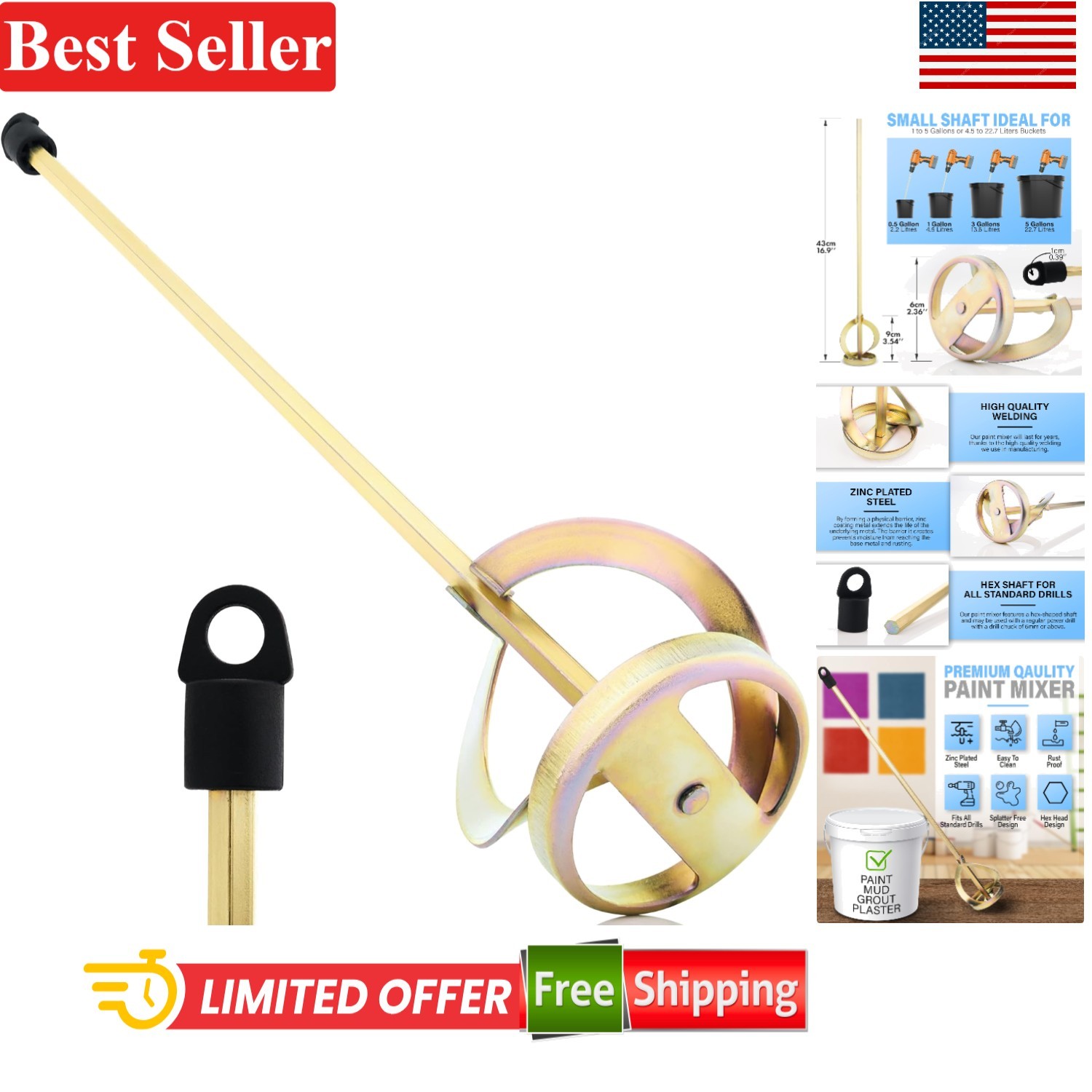 Paint Mixer for Drill 5 Gallon Compatible with All Standard Drills Rust-Free …
