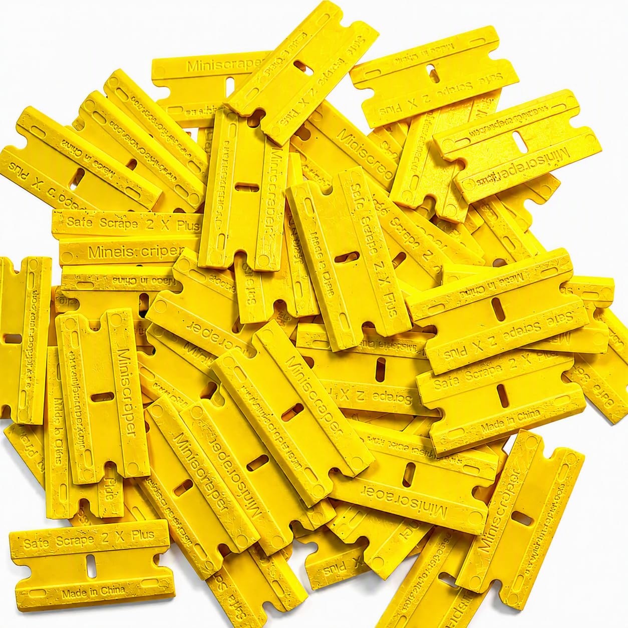MINISCRAPER 1 Pack (100pcs) 2X-Plus Double Edged Plastic Razor 1 Pack, Yellow