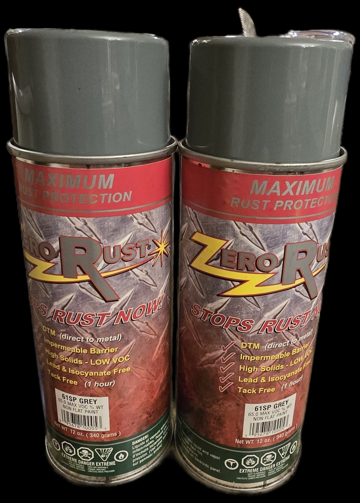 2 Cans Zero Rust – 61SP – Gray Rust Inhibitive Coating – 12oz Aerosol