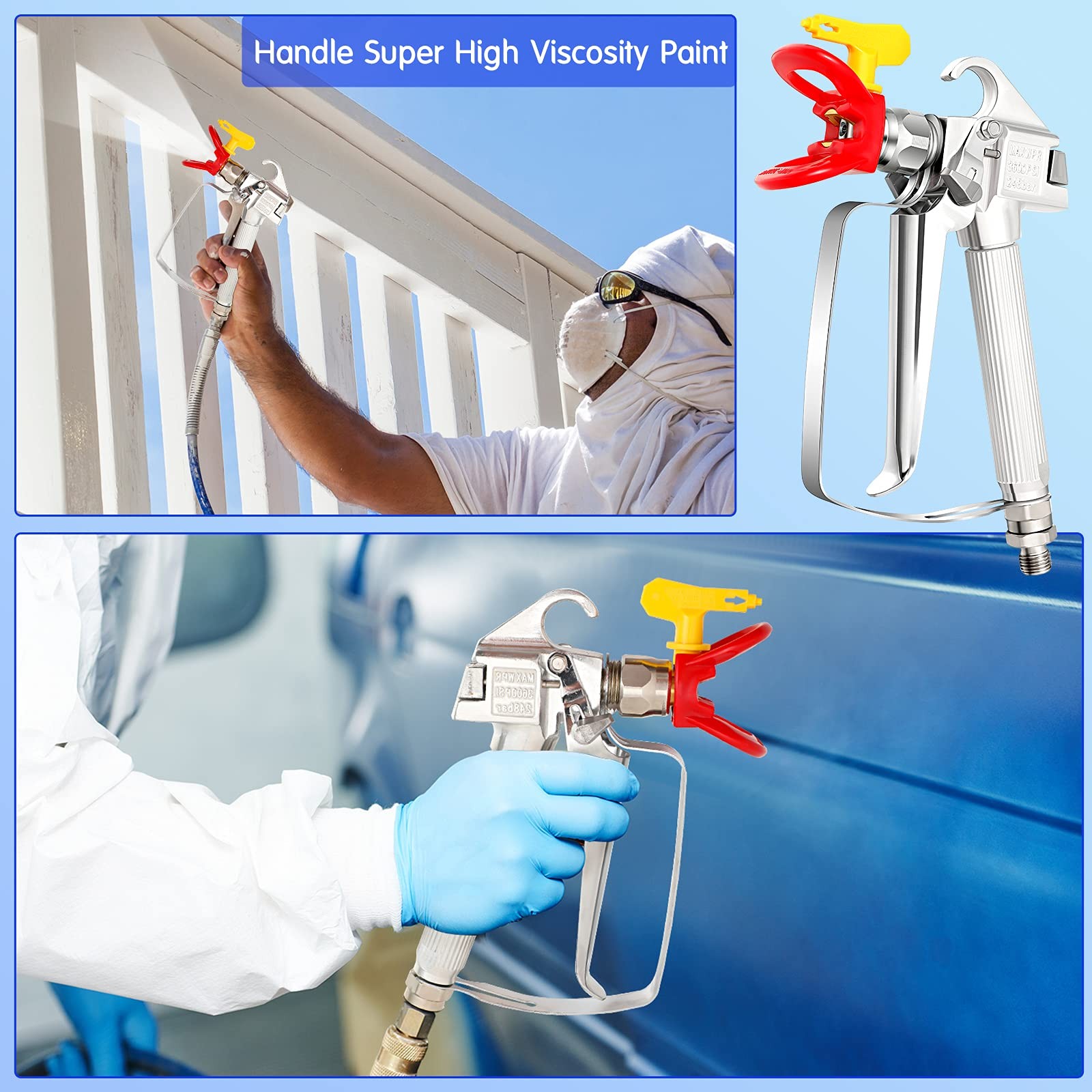 SG02 Airless Paint Spray Gun, 3600PSI, 517 Tip, Swivel Joint, 2-Pack
