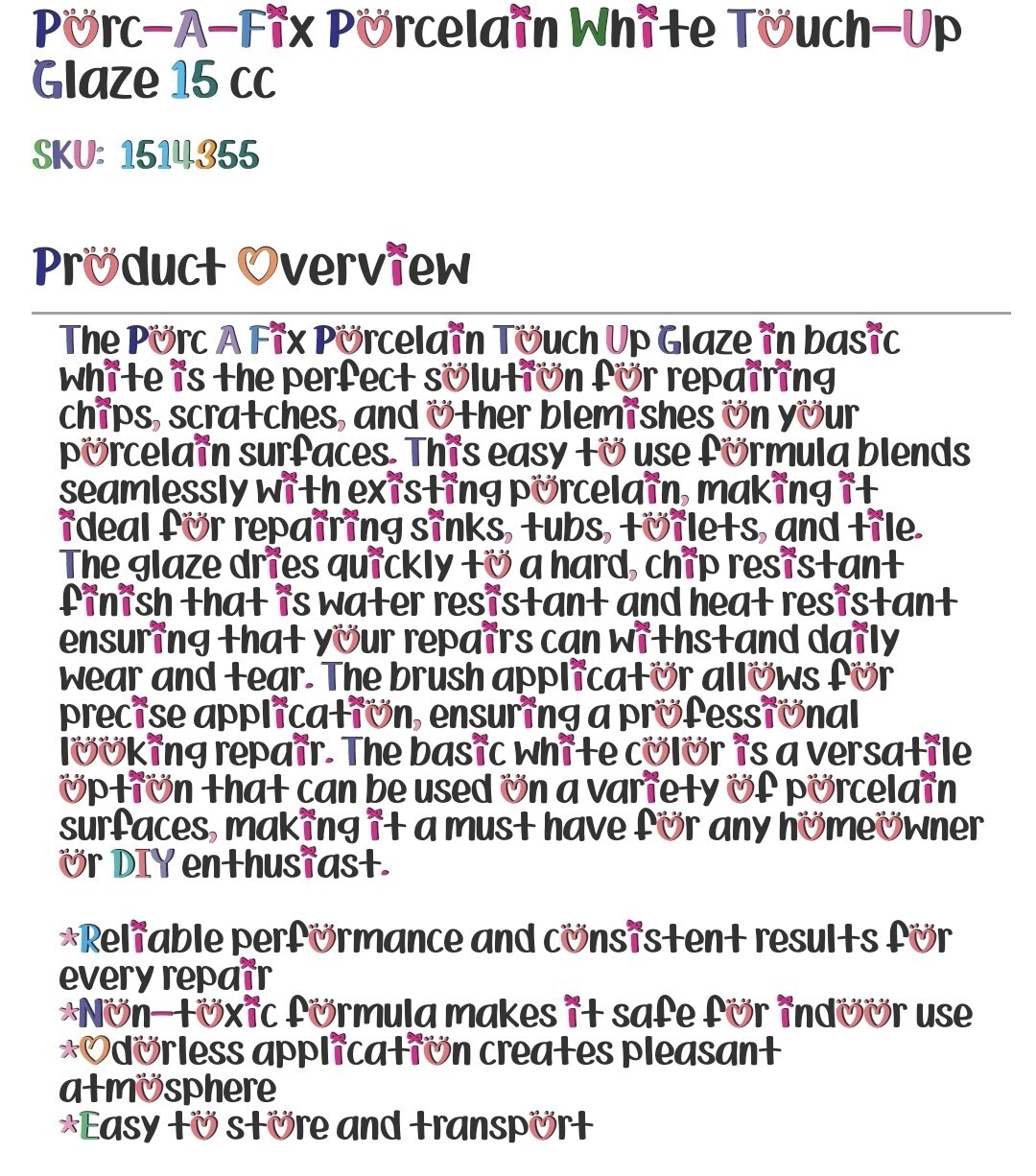 Fixture-Fix Porc-A-Fix Basic White Porcelain Touch-up Paint, 15cc BS-1