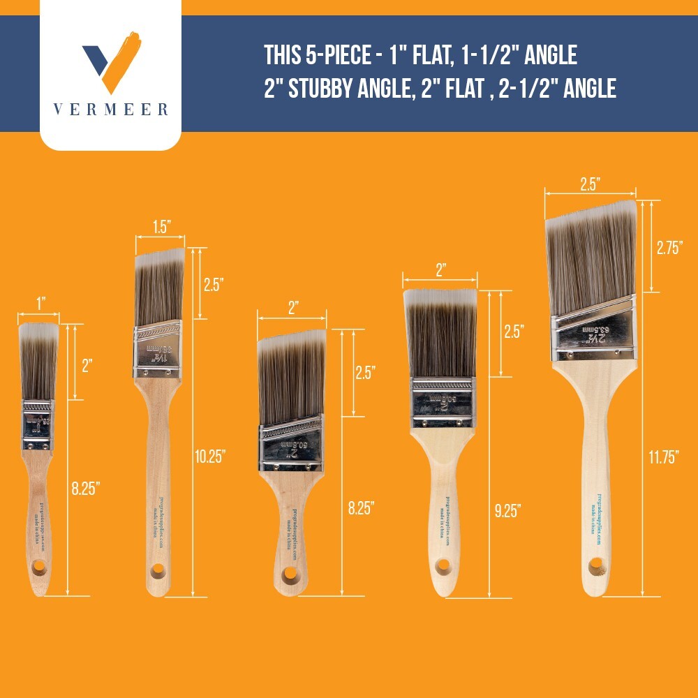 5 Piece Flat and Angle Brushes for All Latex and Oil Paints & Stains