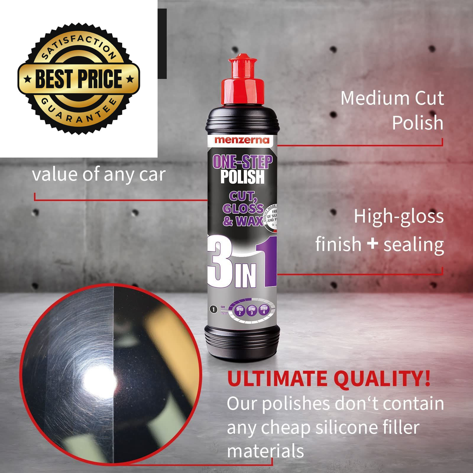 menzerna One-Step Polish 3in1 I Medium Cut with High Gloss Finish 8oz