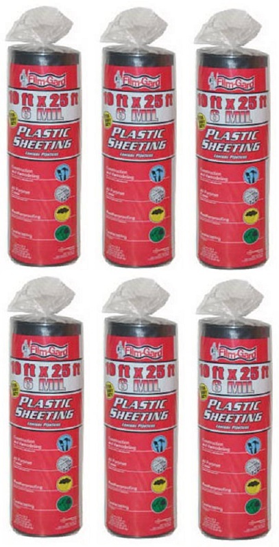 6 ea Film Gard 626192 10′ ft x 25′ ft 6 Mil Black Polyethylene Plastic Sheeting