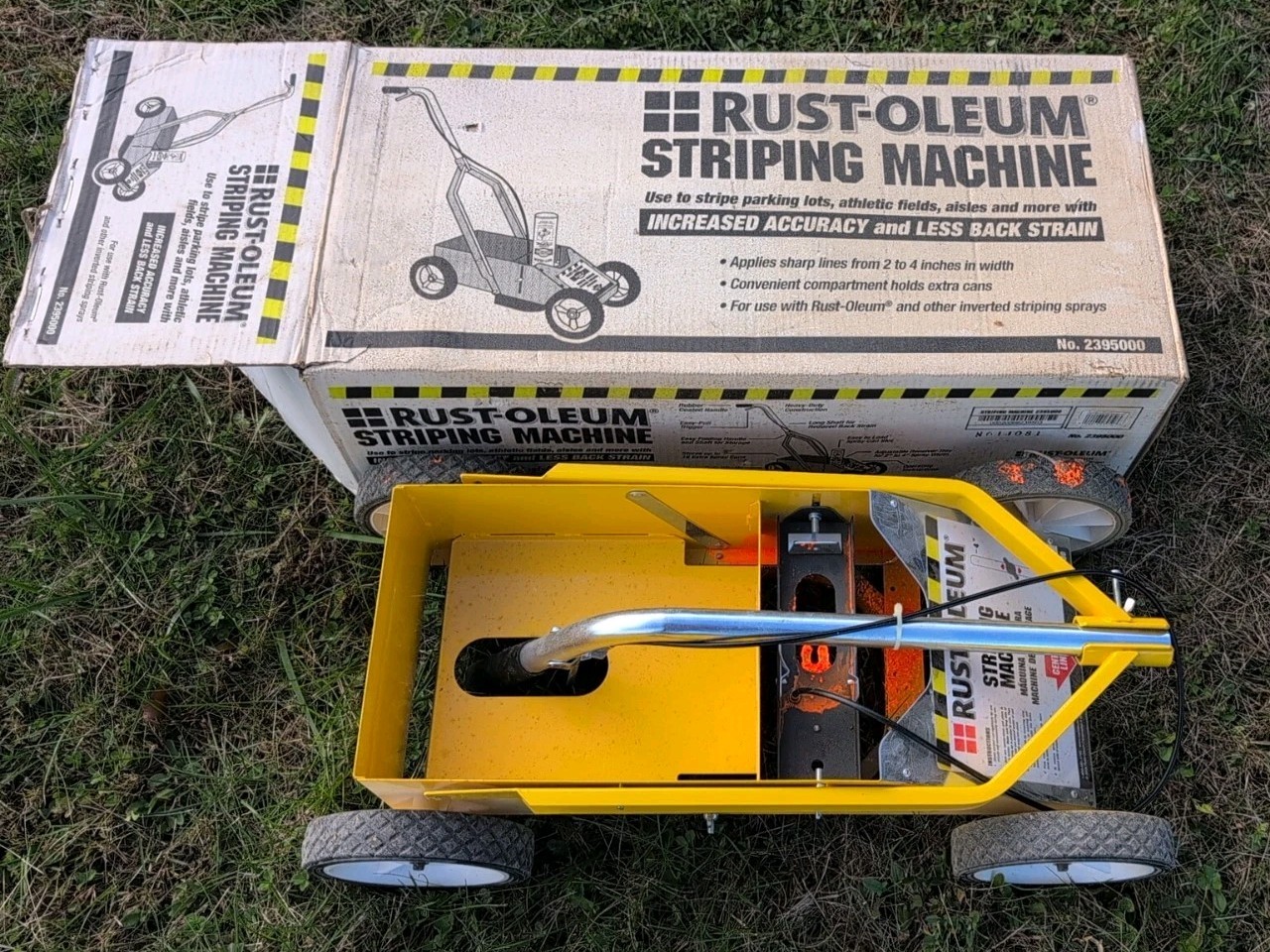 Parking Lot Line Stripe Marking Machine, Inverted Spray Can Yellow, Lightly Used