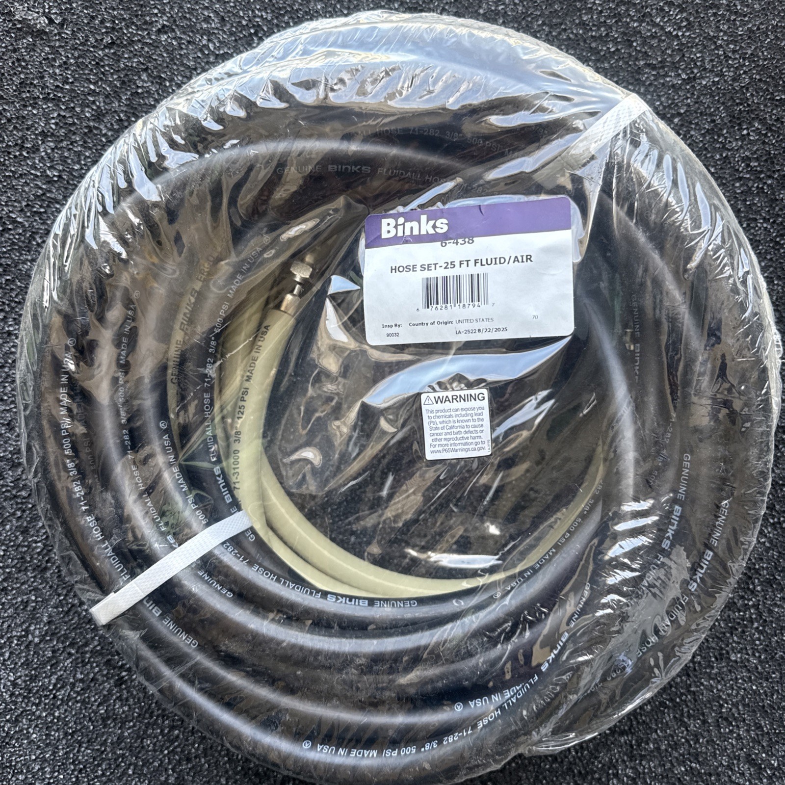BINKS 25 FT GENUINE”HVLP ERGO-FLEX HOSE 3/8 Black/White Sealed new!