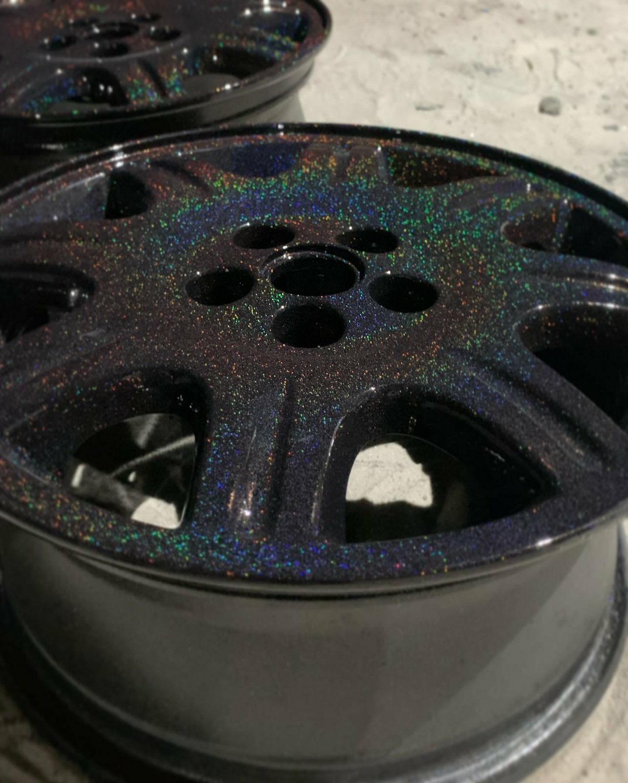 Higloss SPARKLE HOLOGRAPHIC BLACK powder coat paint 1Lb / 450 g