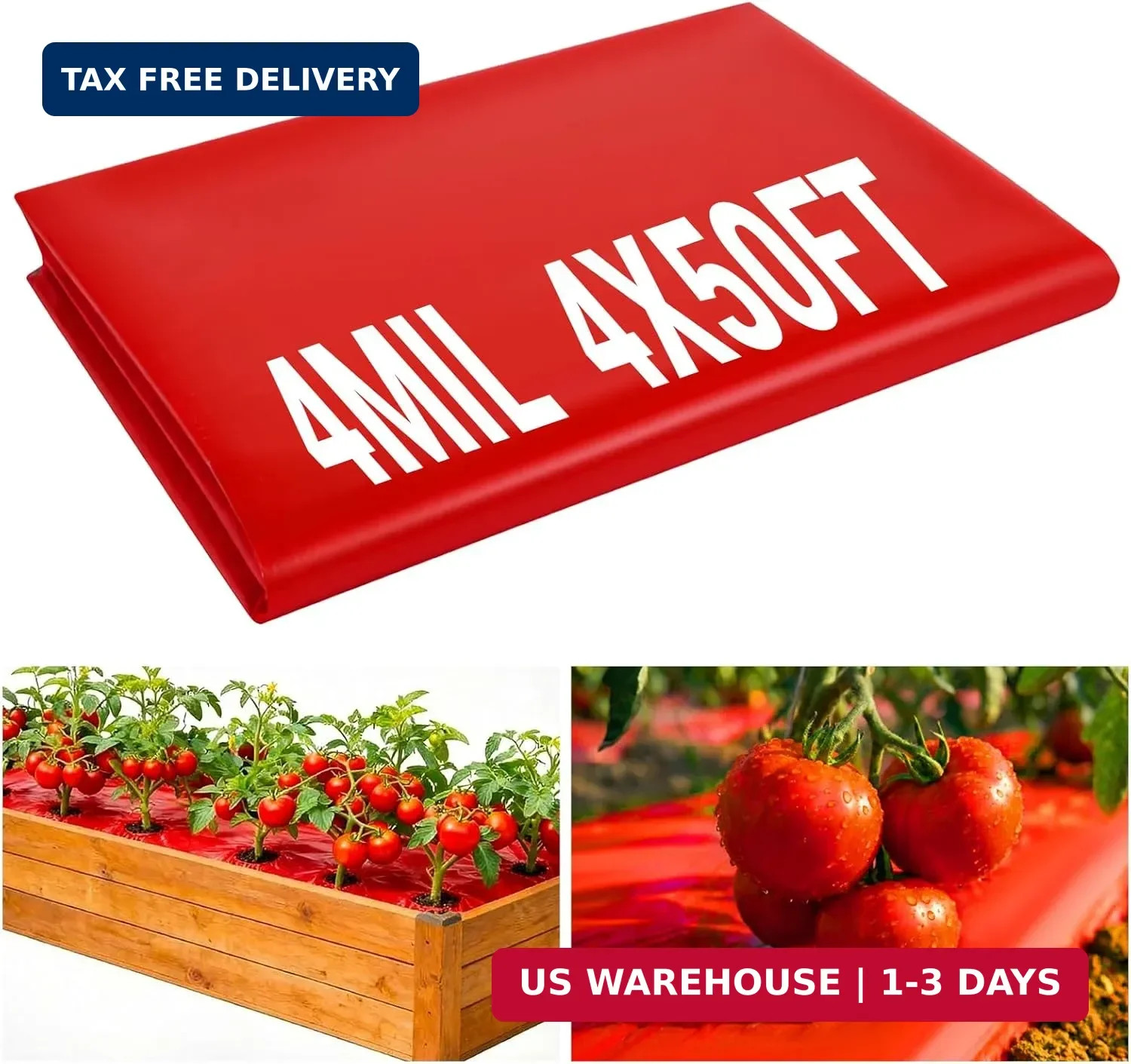 4 Mil Red Plastic Mulch, 4 X 50 Ft Garden Plastic Sheeting – Pinhole Drainage, H