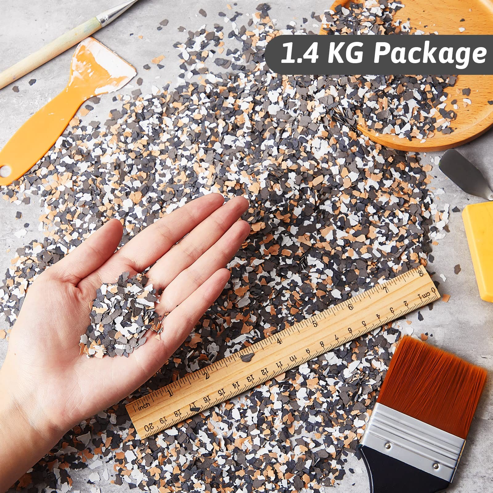 Timtin 1400 G/ 3.08 Lb Epoxy Flakes Blend Small, Yellow, Coffee, Black, White