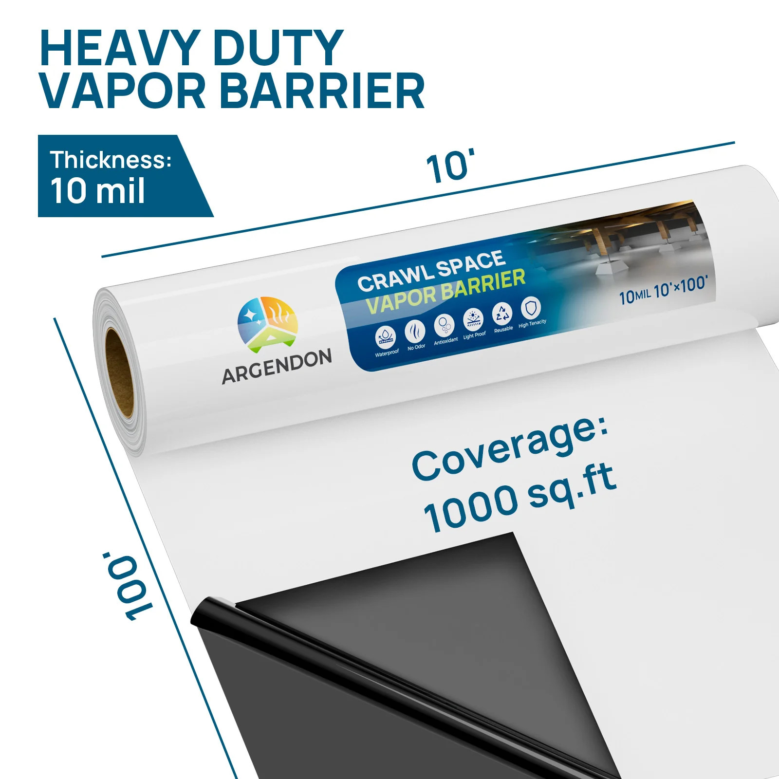 10 Mil Vapor Barrier 10×100′ Drop Cloth Moisture Barrier Covering for Crawlspace