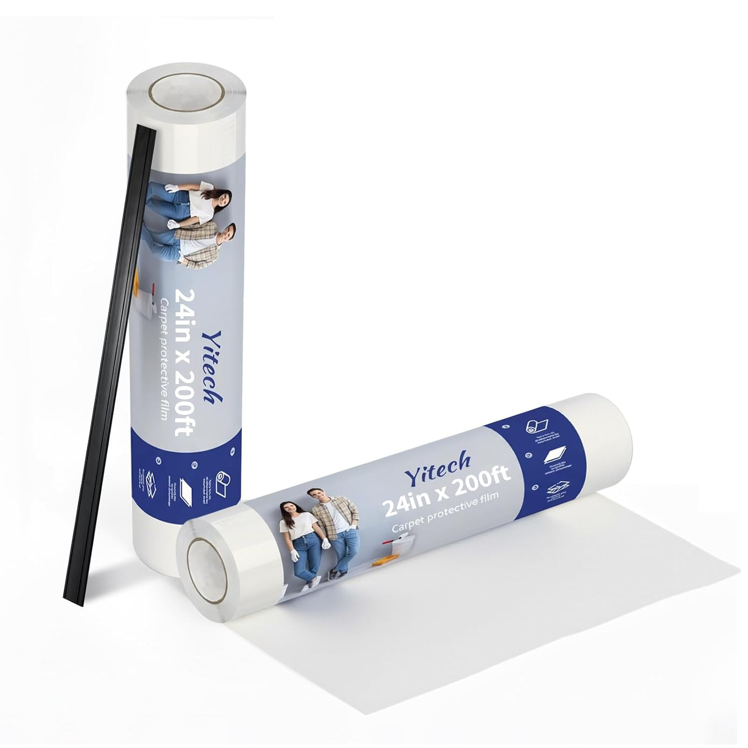 Carpet Protection Film 24″ X 200′ – Self-Adhesive Clear Plastic Floor and Carpet