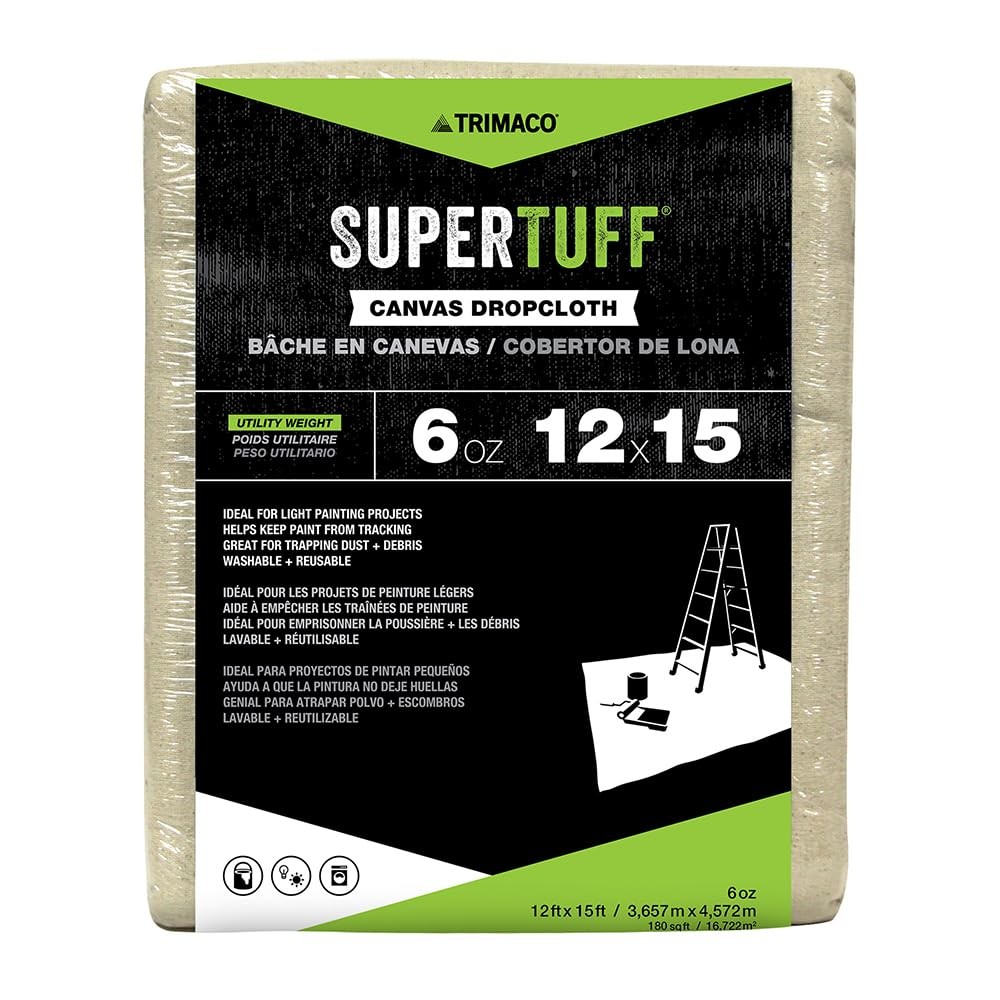 Trimaco SuperTuff 6 oz Canvas Drop Cloth 12×15 Utility Weight Heavy Duty
