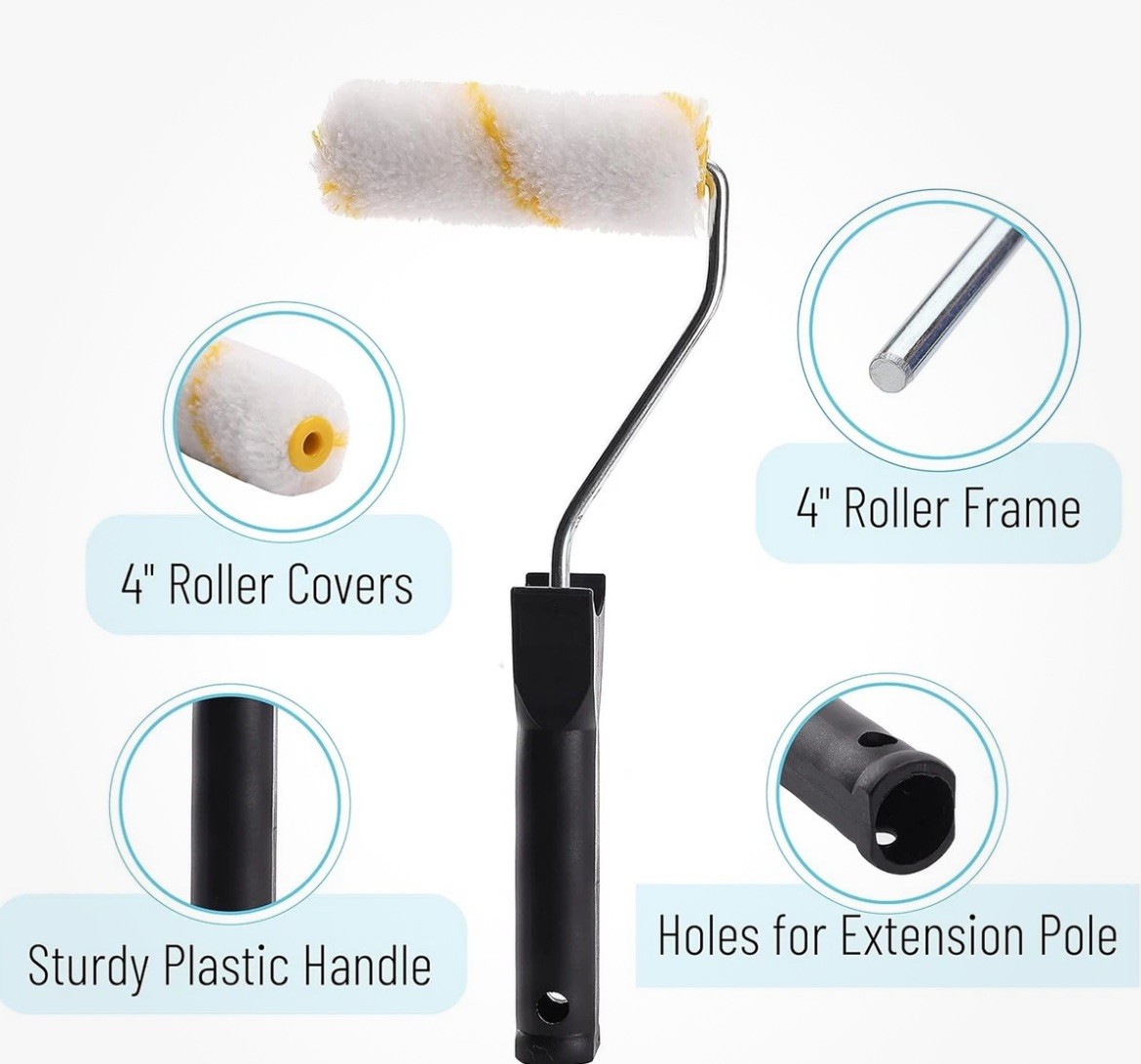 Bates Paint Tool Set – 4″ Roller, Foam & Mini Rollers, Tray 4″, 5 pcs, Black