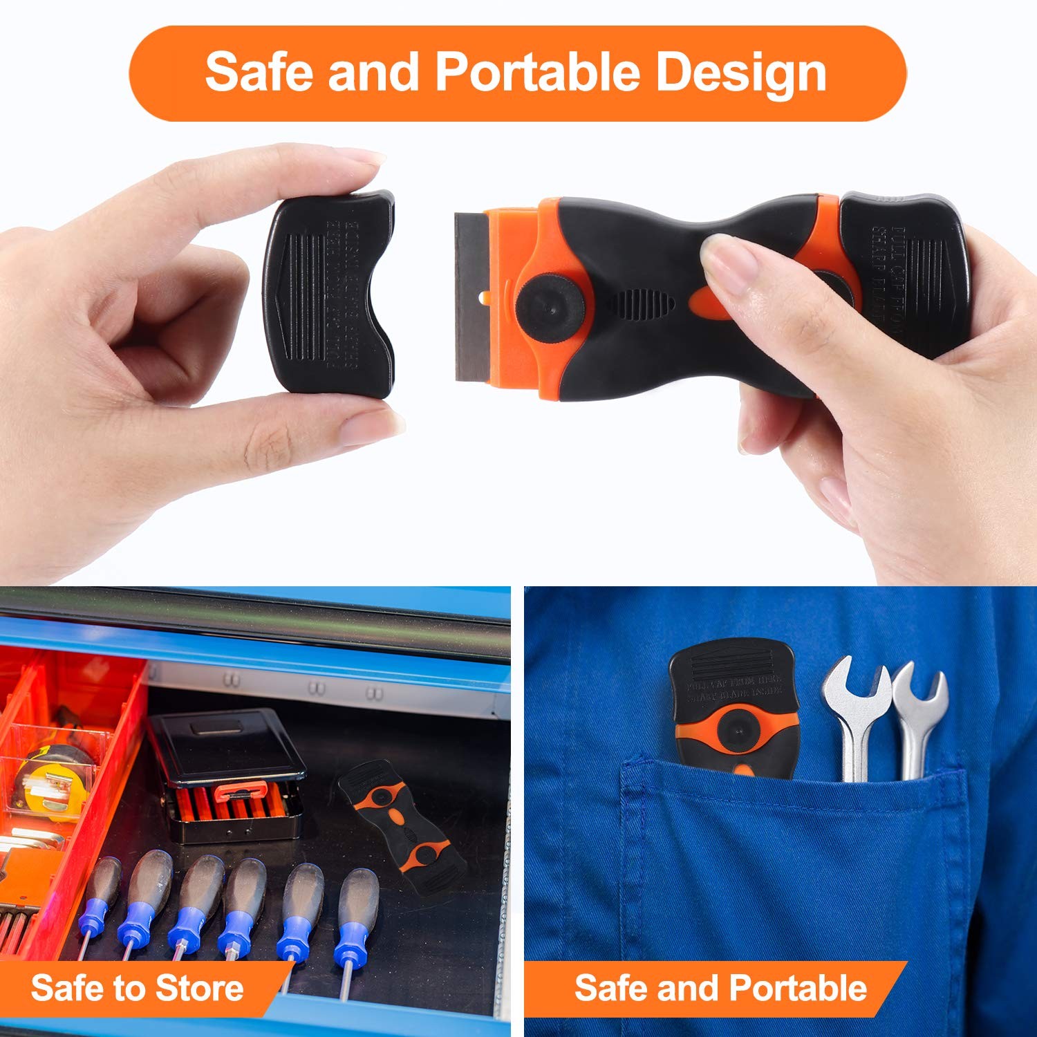 2PACK Razor Blade Scraper, 2-in-1 Scraper Tool 4.7×1.8×0.4inches, Blue+orange