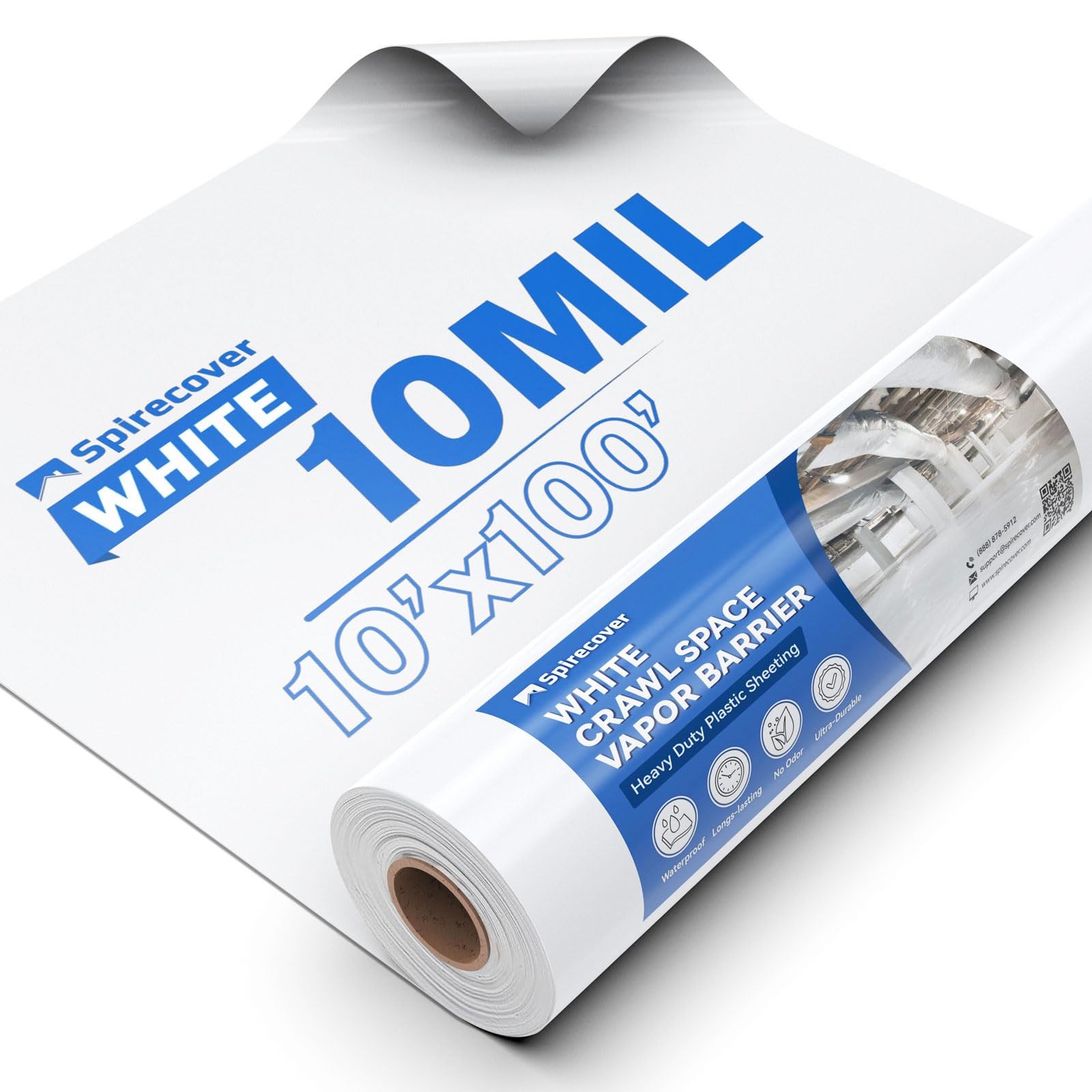 White Plastic Sheeting 10 Mil Vapor Barrier 10x100ft