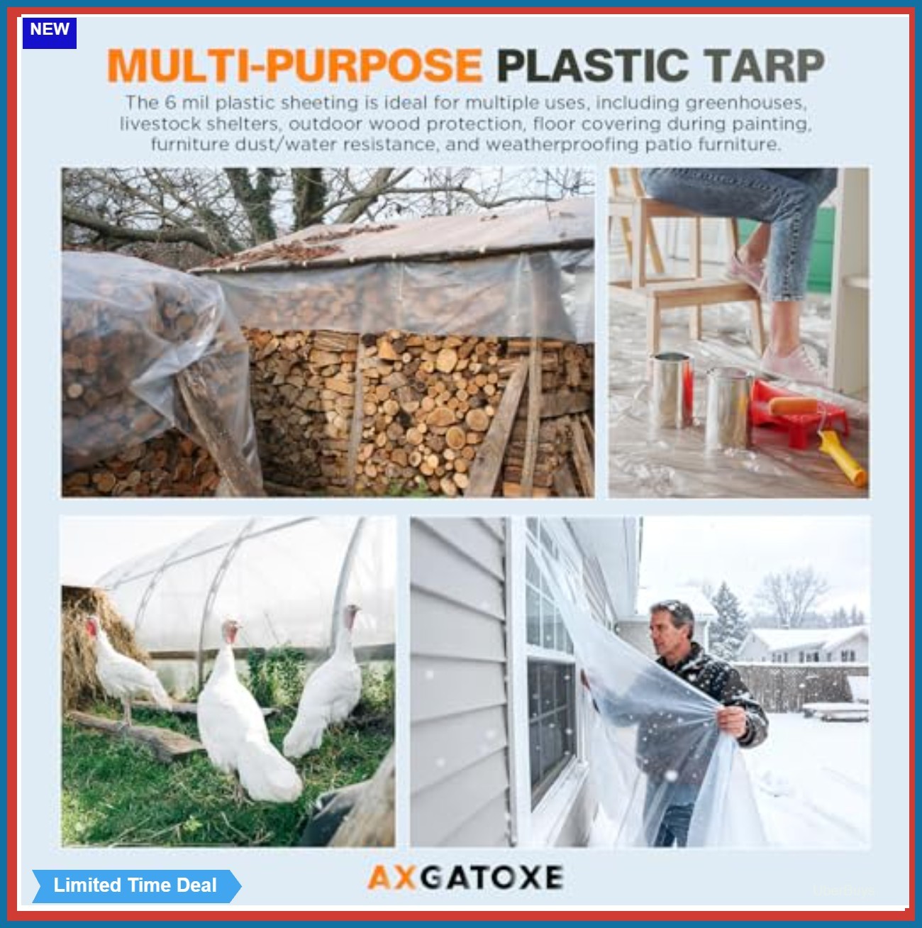 6 Mil 12×25 ft Heavy Duty Plastic Sheeting UV Resistant Tear Proof Greenhouse