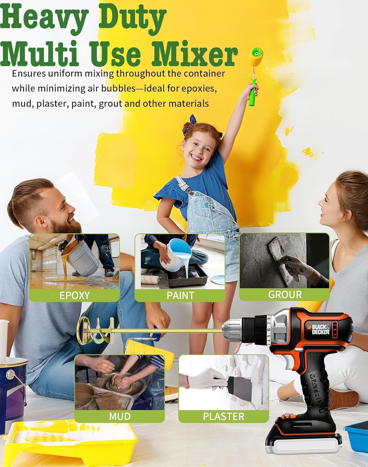Paint Mixer for Drill, Paint Stirring Drill Attachment for 1-5 Gallon Bucket
