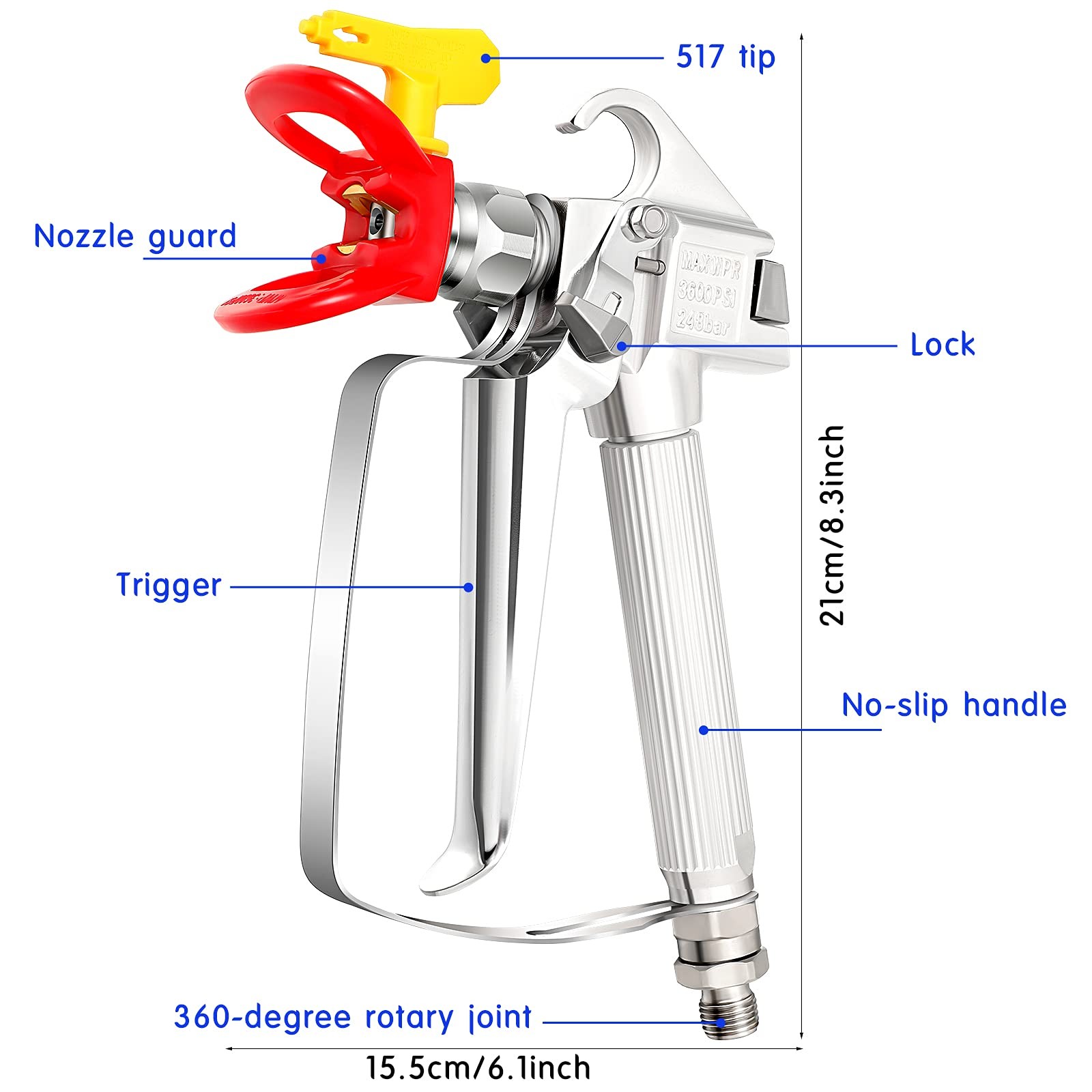 SG02 Airless Paint Spray Gun, 3600PSI, 517 Tip, Swivel Joint, 2-Pack
