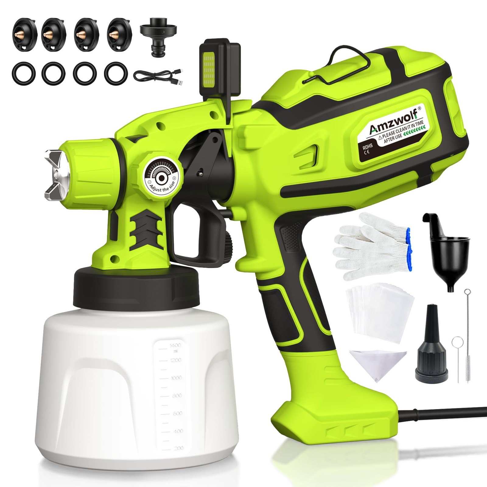 Paint Sprayer, AMZWOLF 1250W HVLP Spray Paint Gun with 5 Nozzles & 3 Spray Patte