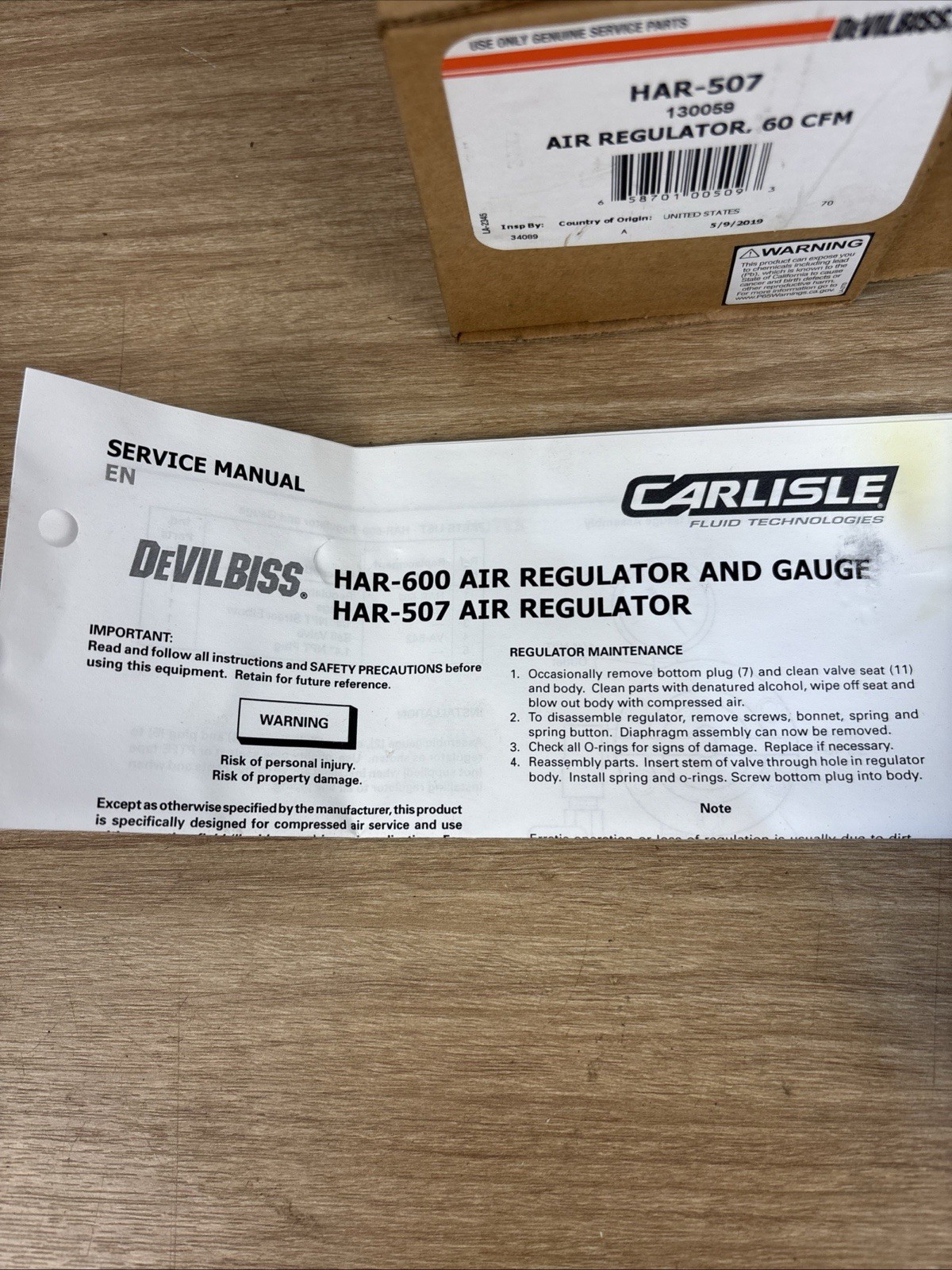 DeVilbiss 60 CFM Air Regulator HAR507