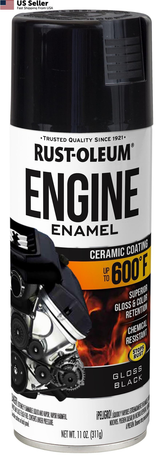 Gloss Black Rust-Oleum Engine Enamel Spray Paint 11oz High Heat 500F 363567 1pk